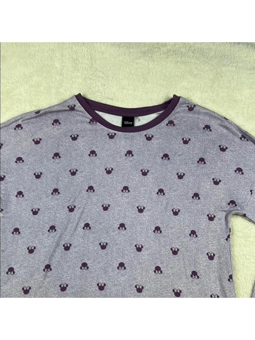 Disney Women’s Purple Mickey Mouse Print Long Sleeve Pajama Sleep Top Sz Med - Picture 4 of 12
